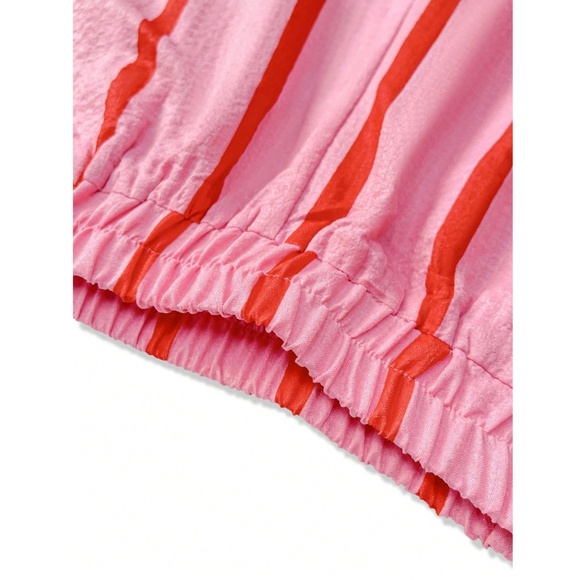 Pink Wide Trousers with Red Stripes Elastic Waist Flowy and Light - Picture 11 of 17